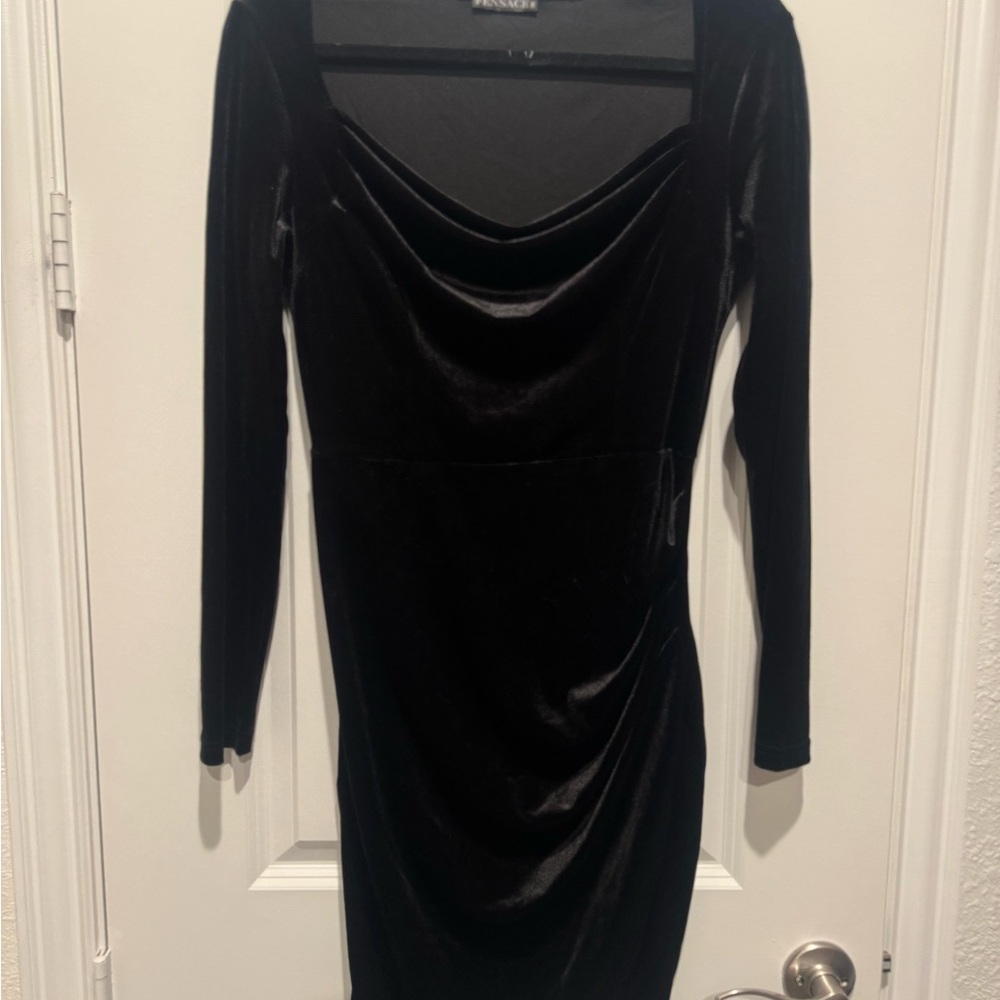 Amazon Black Velvet Long-Sleeve Cowl Neck Dress